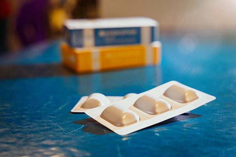 Heartworm Medicine Pack of heartworm medication on an exam table.